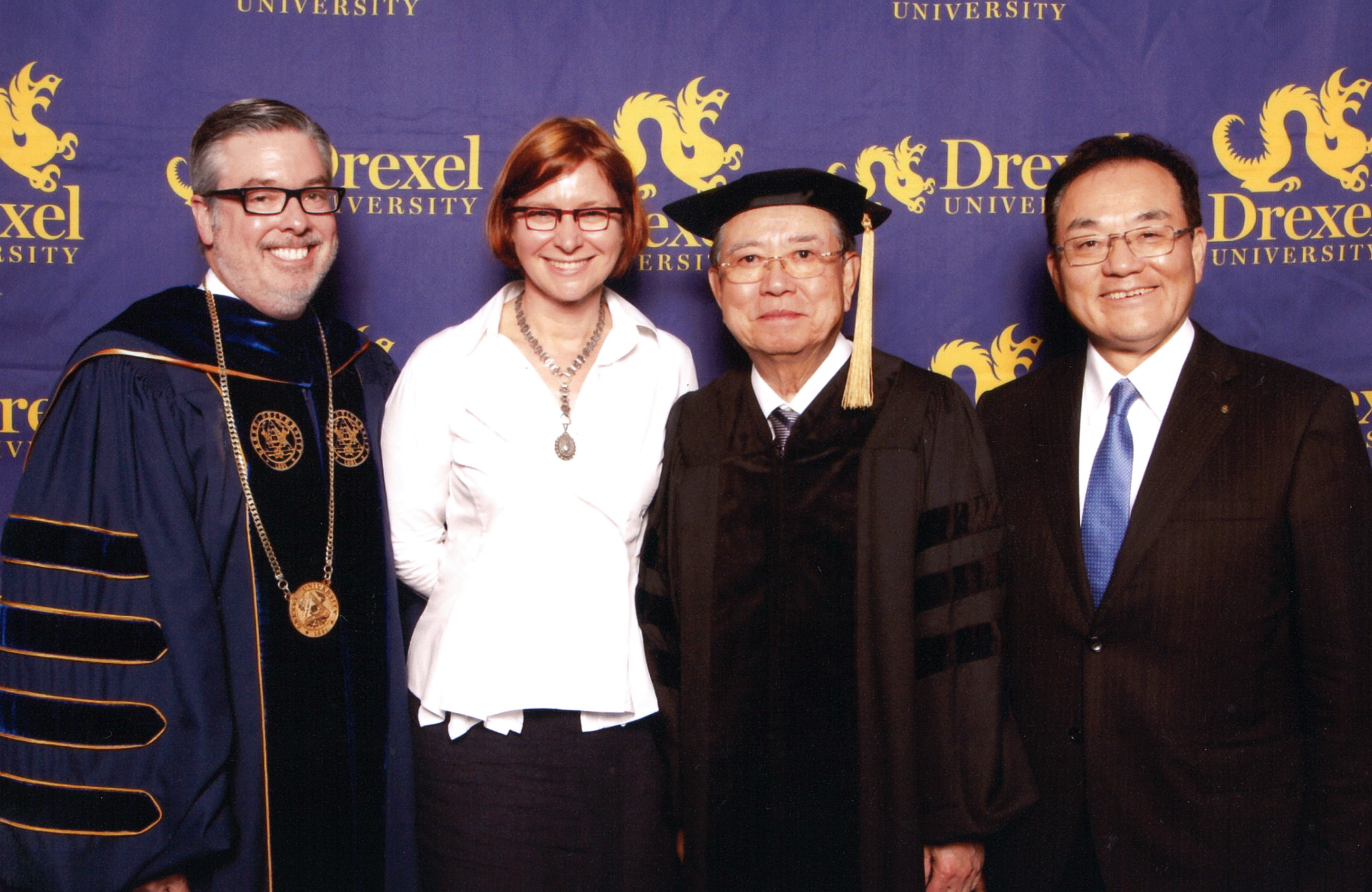 Dr. Shima with President Fry and others at Drexel Commencement